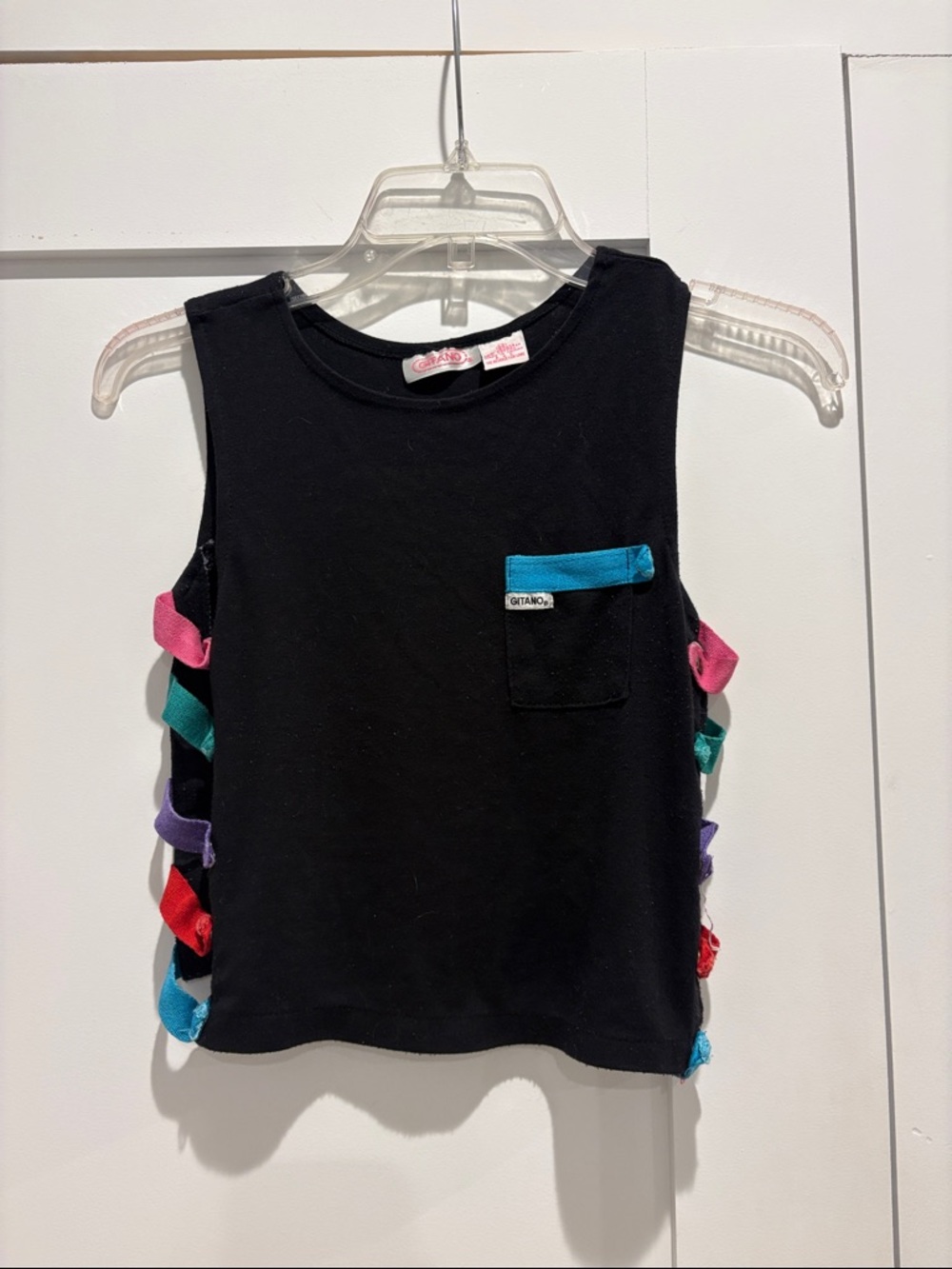 Vintage Gitani Black Crop Tank Top with Multicolor Side Loops